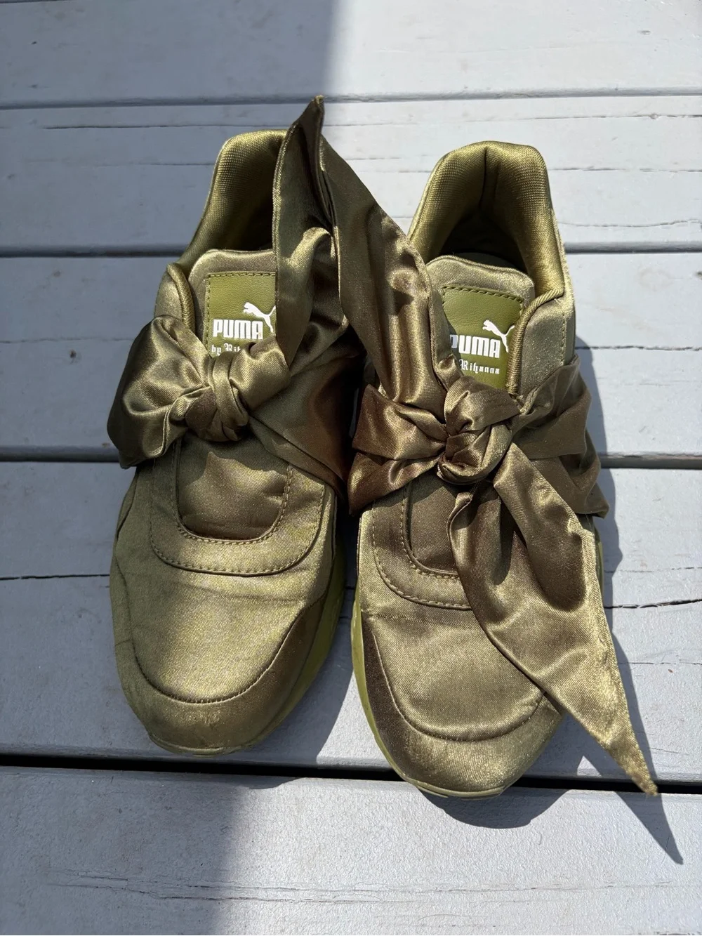Women's Olive Green Satin Bow Chunky Sneakers